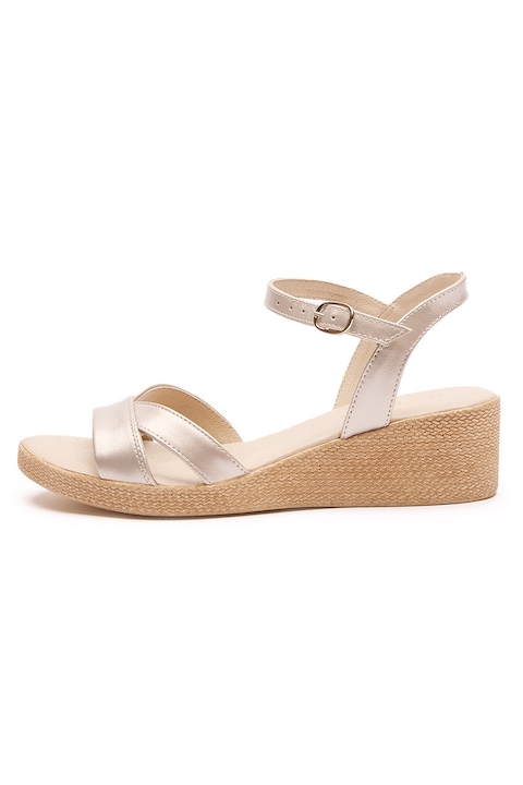 RYŁKO, Sandale-espadrile de piele cu talpa wedge, Auriu/Bej deschis