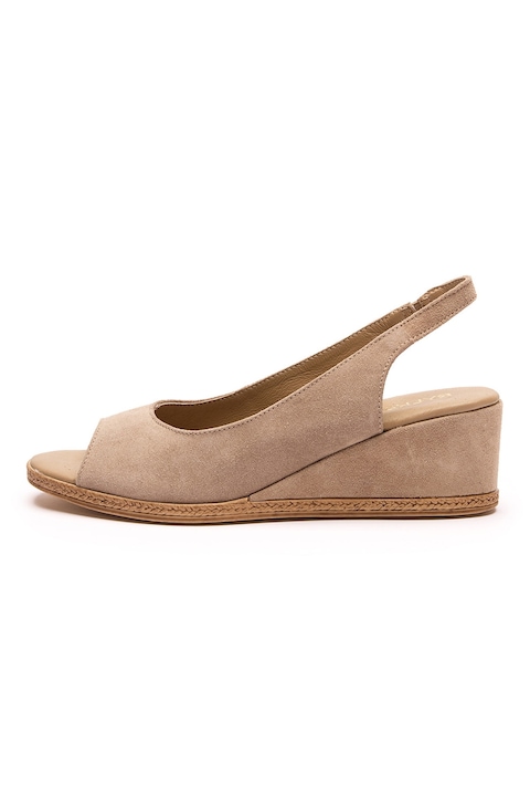 RYŁKO, Sandale slingback din piele intoarsa cu talpa wedge, Maro taupe deschis