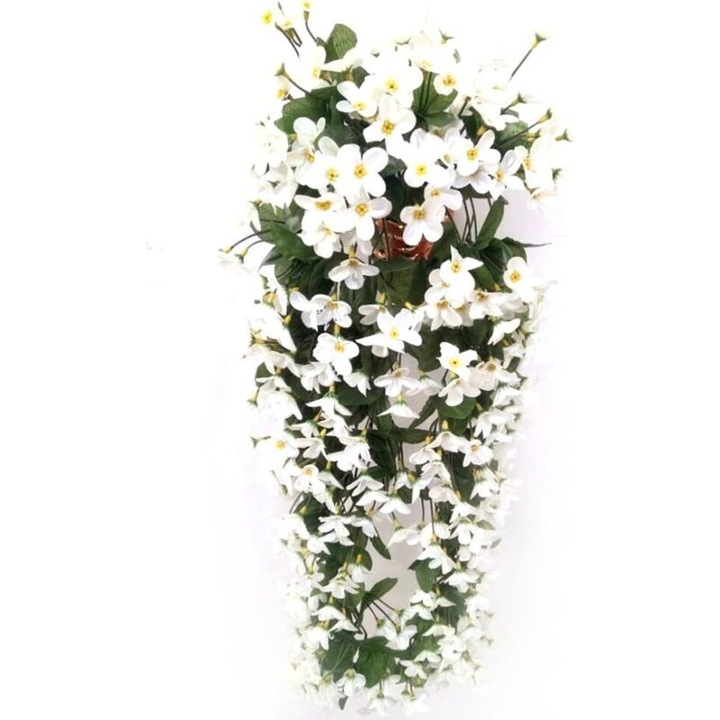 Buchet flori artificiale cu 4 petale, alb, 80cm, set 1 buchet