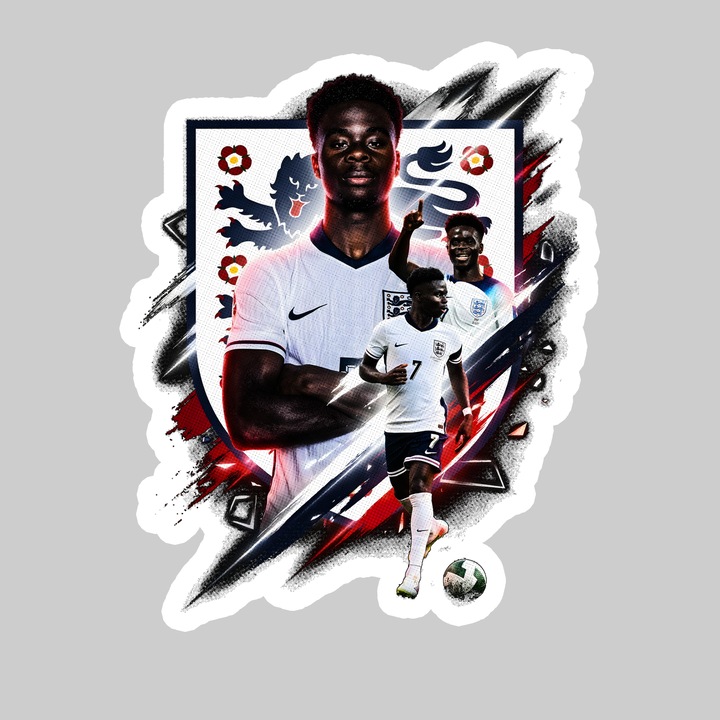 Sticker Bukayo Saka England World Cup Fifa 2026 V2, Autoadeziv, Footbal, Cri-Flo, dimensiune 10 cm