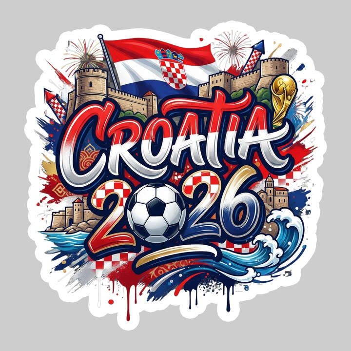 Sticker Croatia World Cup 2026 Fifa, Autoadeziv, Footbal, Cri-Flo, dimensiune 10 cm