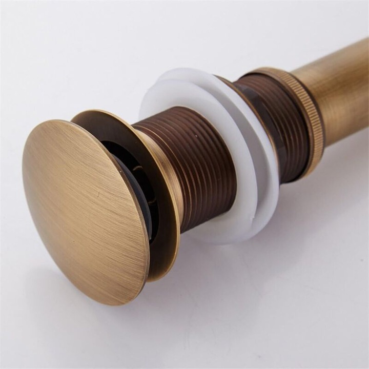 Ретро сифон за мивка, бронз, пружинен механизъм, стандартен отвор 1 3/4"