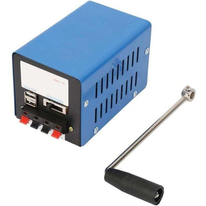 Generator electric manual cu manivela, portabil, alimentare de urgenta USB, putere maxima 20W, dimensiuni compacte