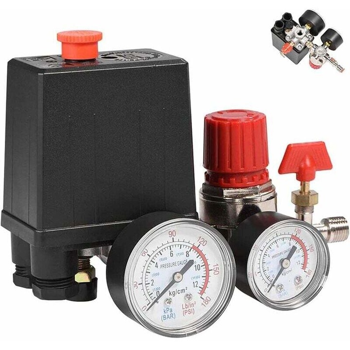 Comutator de presiune pentru compresoare de aer, 4 porturi, 90-120 PSI, 3000 L/min, 240V