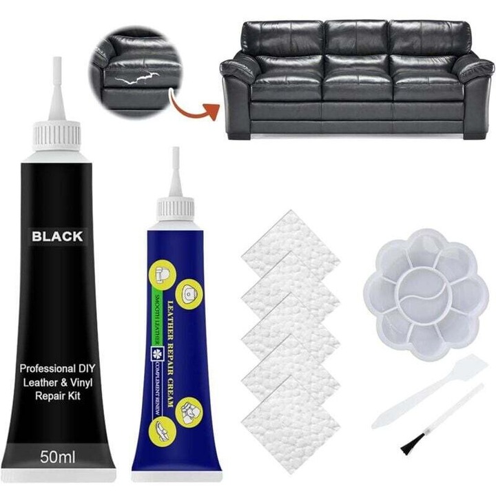 Kit de reparare piele neagra, restaurator piele, solutie rapida pentru crapaturi si gauri