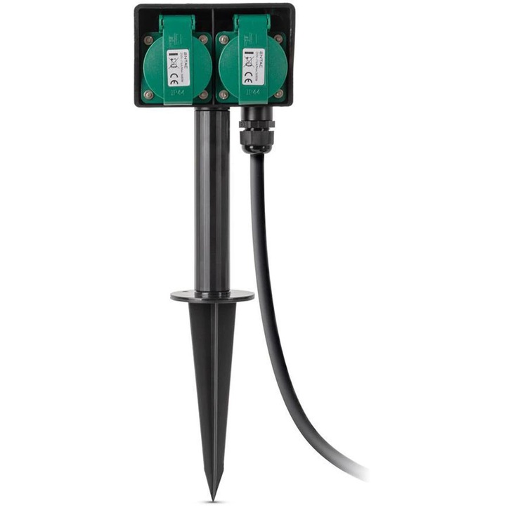 Удължител ENTAC ESE1.5G2-5-IP44S, 3680W, 2 контакта, 5м, черен