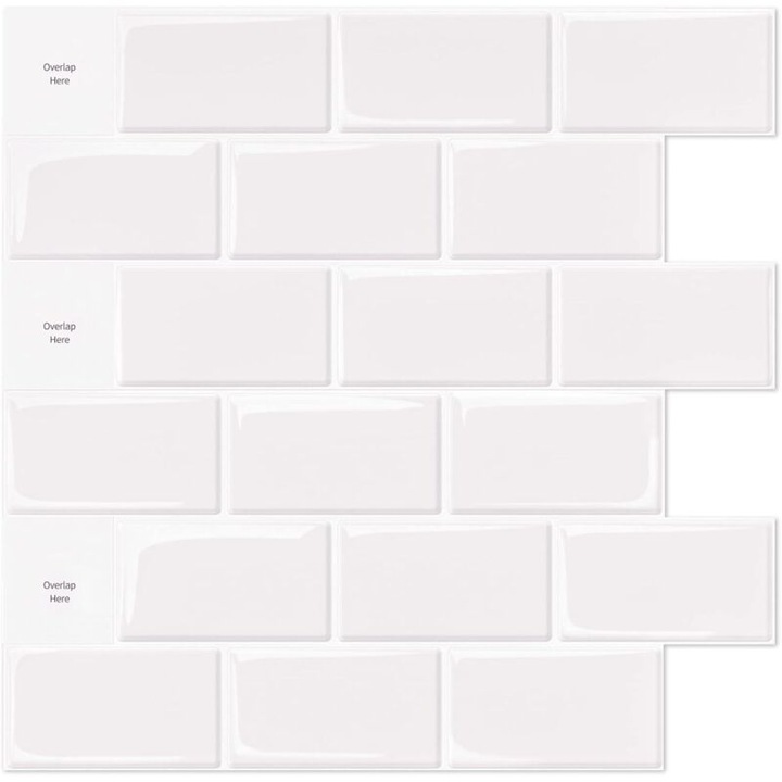 Set de 10 placi autoadezive alb lucios, 30x30cm, pentru bucatarie si baie