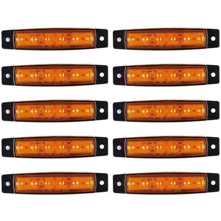 Set 10 Becuri LED pentru Marcaj Lateral, Galben, 100x20x8mm, 6 LED-uri, 12V