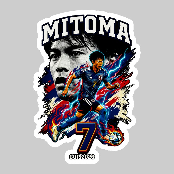 Sticker Kaoru Mitoma Japan World Cup Fifa 2026 V2, Autoadeziv, Footbal, Cri-Flo, dimensiune 6 cm