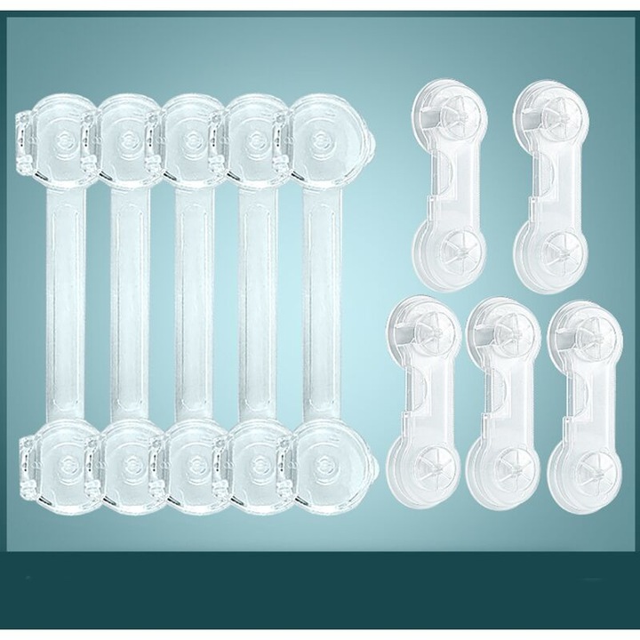 Set 10 Usi de Siguranta pentru Copii, Transparent, Utilizare Multipla, Adesiv Puternic