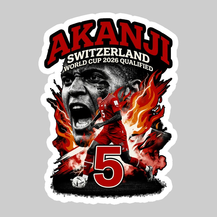 Sticker Manuel Akanji Switzerland World Cup Fifa 2026, Autoadeziv, Footbal, Cri-Flo, dimensiune 20 cm