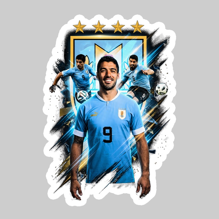 Sticker Luis Suarez Uruguay World Cup Fifa 2026, Autoadeziv, Footbal, Cri-Flo, dimensiune 10 cm