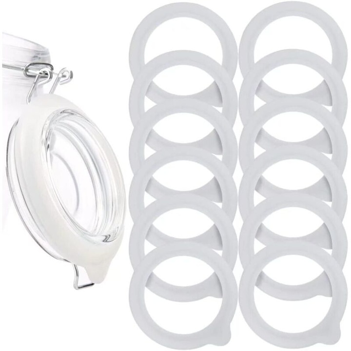 Set de 12 etansari din silicon pentru borcane, 3.7x0.8 inch, compatibile cu borcane Mason si cu gura larga