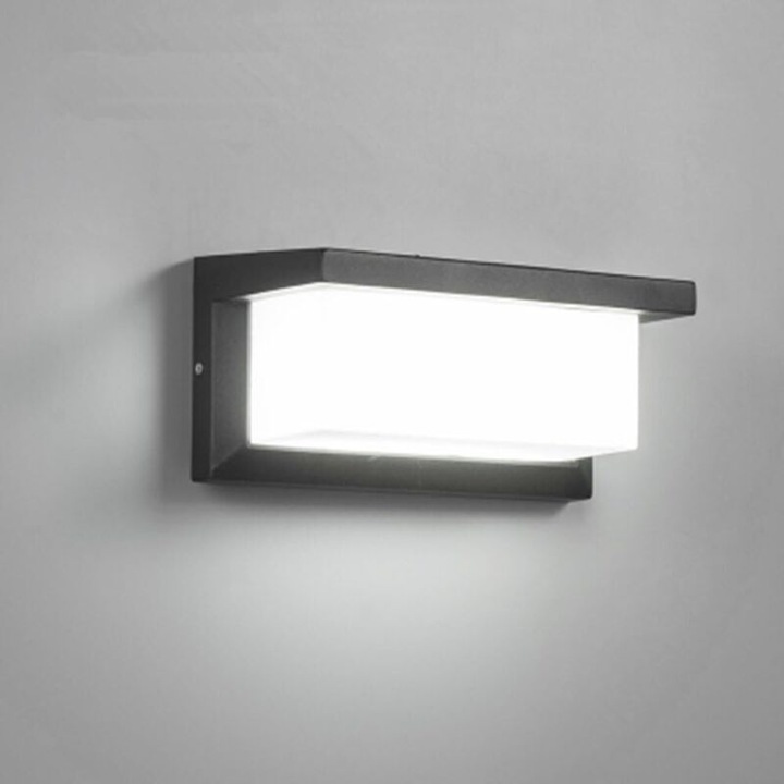 Aplica LED exterior 12W, alb si negru, aluminiu, 1200 lumeni, dimensiuni 12.5x12.5x26cm, impermeabil IP65