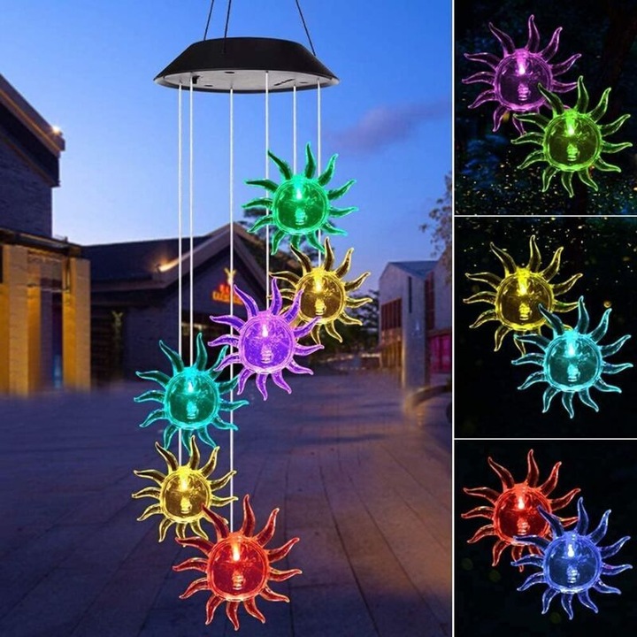 Candelabru solar LED cu schimbare de culoare, 13x13x13.5cm, pentru gradina si terasa