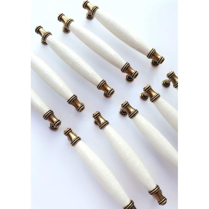 Set de 10 manere ceramice pentru mobila, 128mm distanta intre gauri, tub din otel periat, usor de instalat