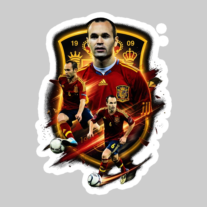 Sticker Andres Iniesta Spain World Cup Fifa 2026, Autoadeziv, Footbal, Cri-Flo, dimensiune 20 cm