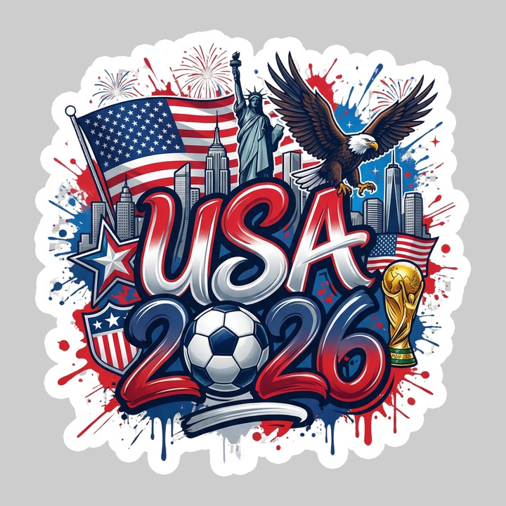 Sticker Usa World Cup 2026 Fifa, Autoadeziv, Footbal, Cri-Flo, dimensiune 6 cm
