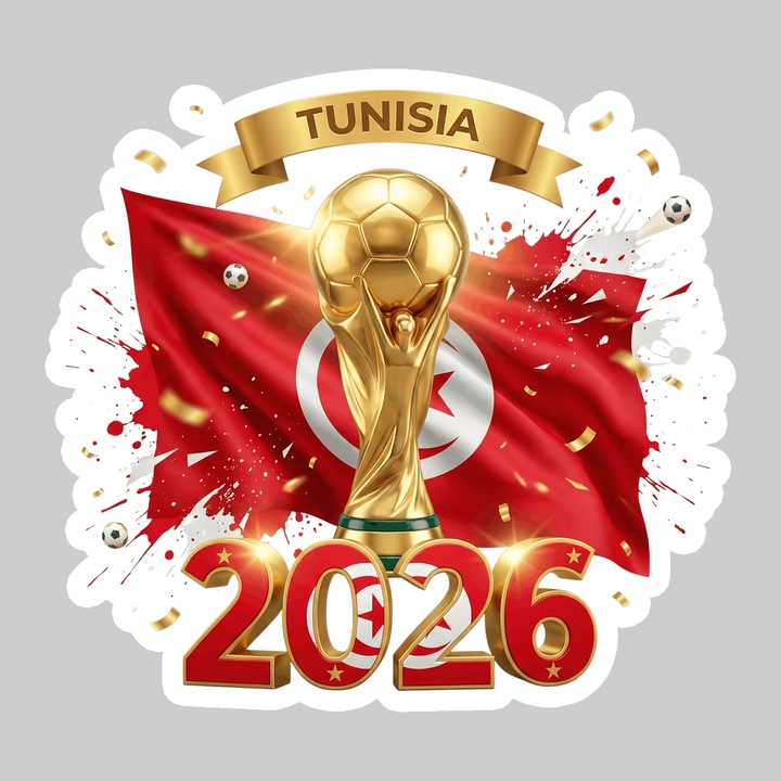 Sticker Tunisia World Cup 2026 Fifa V2, Autoadeziv, Footbal, Cri-Flo, dimensiune 15 cm