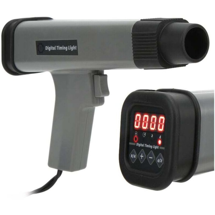 12V-os autós időzítő lámpa, indukciós bilincssel és 2 krokodilcsipesszel, benzinmotorok diagnosztizálásához, A+ energiaosztály