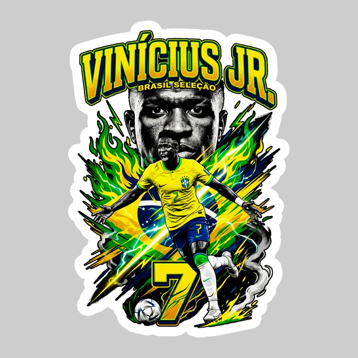 Sticker Vinicius Jr Brazil World Cup Fifa 2026, Autoadeziv, Footbal, Cri-Flo, dimensiune 10 cm