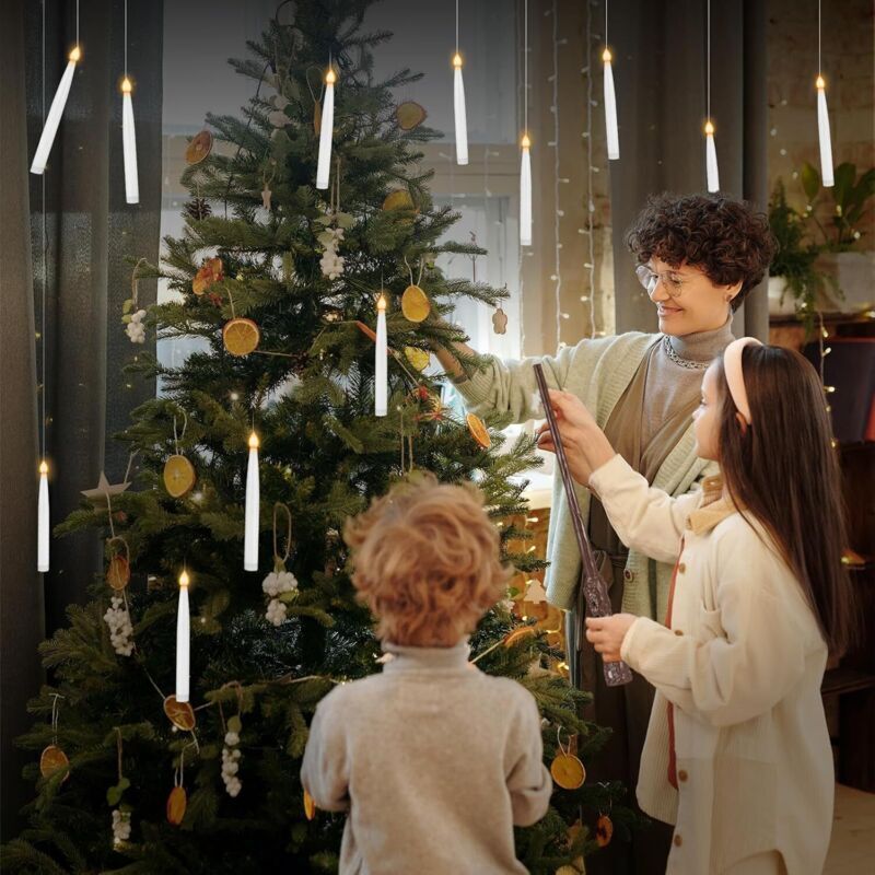 Комплект от 12 висящи LED свещи, с дистанционно управление, ефект на ...