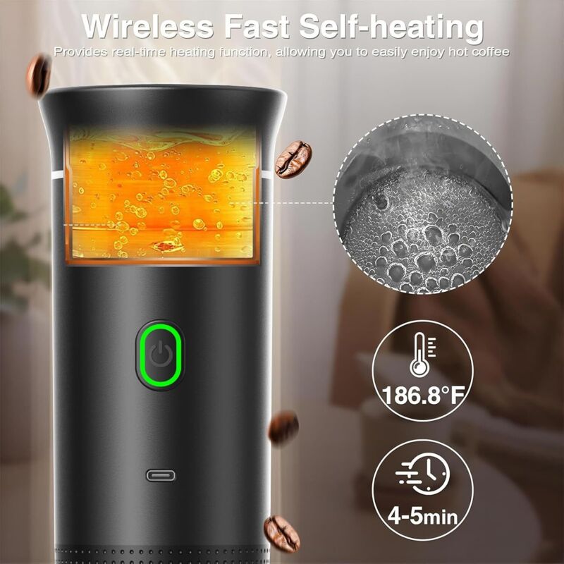 Espressor portabil 3-in-1 92SZOO-K02212603231366, compatibil capsule mici/mari si cafea macinata, incarcare USB-C, 12V, incalzire rapida 4–6 min, negru