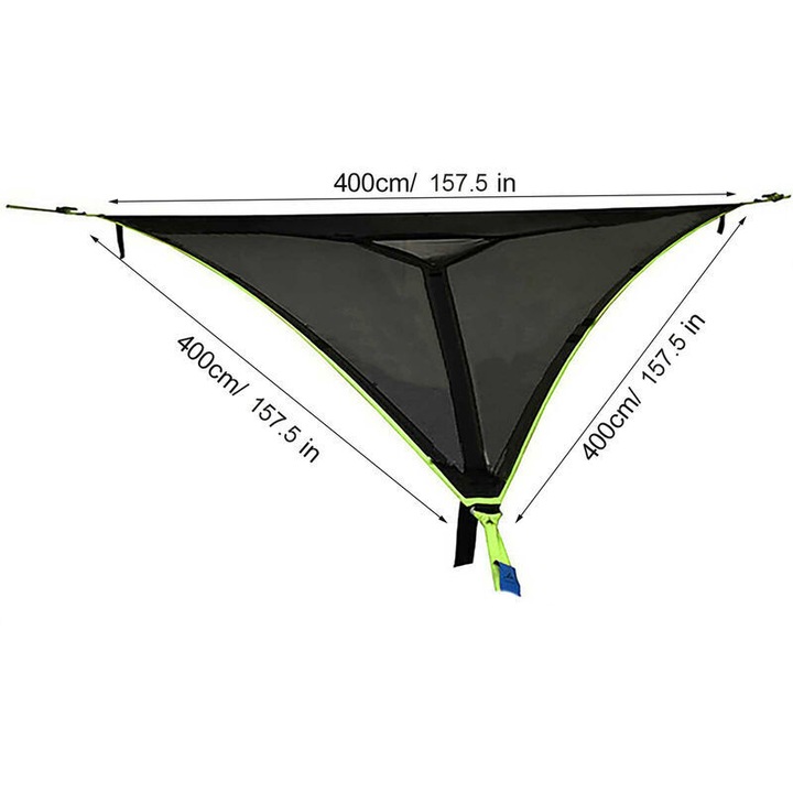 Hamac triangular de camping, 2.8x2.8x2.8m, capacitate 150kg, negru, set cu accesorii