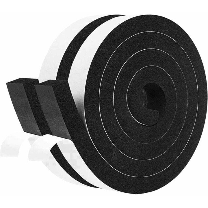 Banda de etansare din cauciuc spuma, 2 role, 25mm x 20mm x 2m, rezistenta la apa, anti-soc, pentru usi si feronerie, neagra