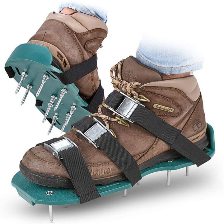 Pantofi aeratori pentru gazon, 26 de cuie din aliaj de zinc, curele ajustabile, set de 2 bucati