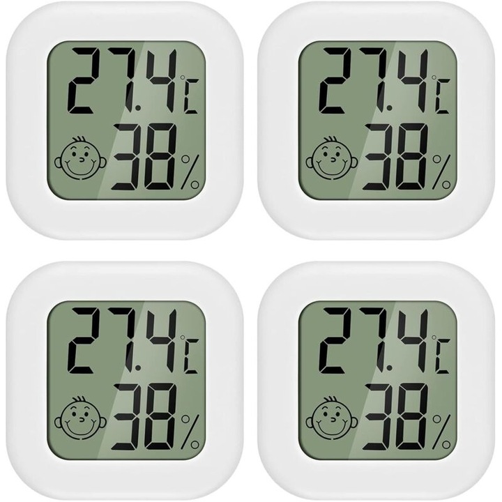 Termometru si Higrometru Mini LCD, set de 4 bucati, -10~+70°C, 10%~99% RH