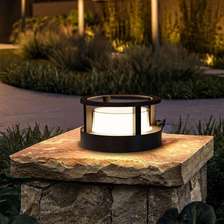 Lampa de gradina, 7W, alb cald, 12x12x10cm, rezistenta la apa, set de lampi exterioare