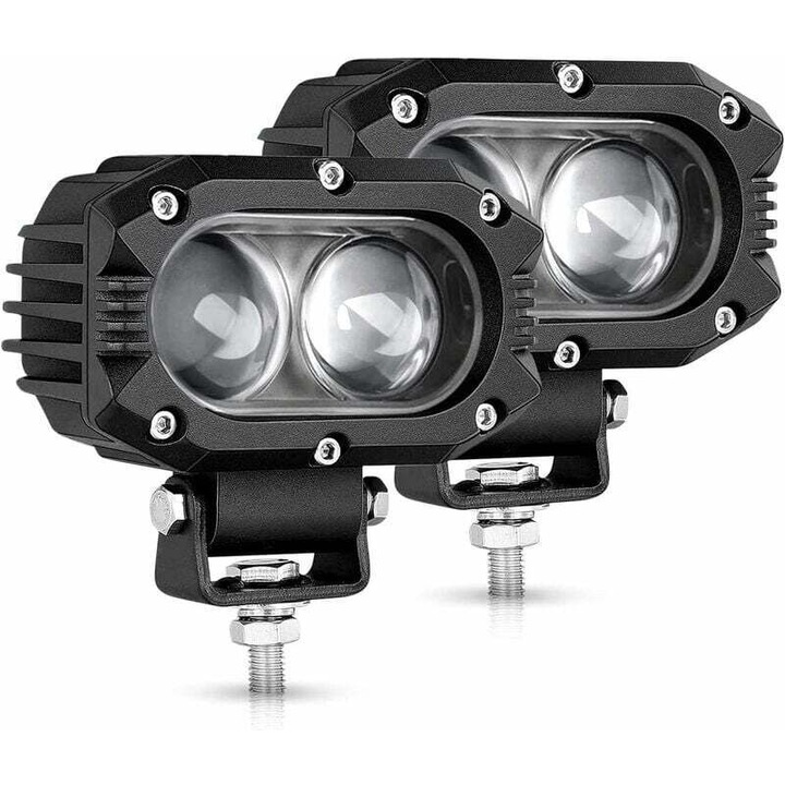 Set 2 Proiectoare LED 80W 9600LM 6000K, IP68, pentru Camioane, SUV-uri, UTV-uri, Barcile, Montare pe Bara de Protectie sau Pe Acoperis