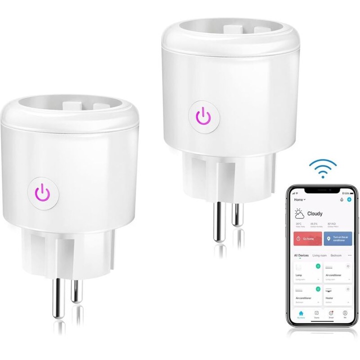 Priza inteligenta, 16A, control WiFi, monitorizare consum energie, set de 2 bucati