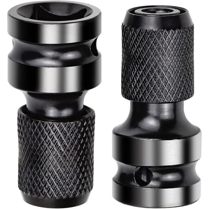 Set 2 adaptoare 1/2" patrat la 1/4" hex pentru cheie cu impact, rezistent la coroziune, negru, 5cm