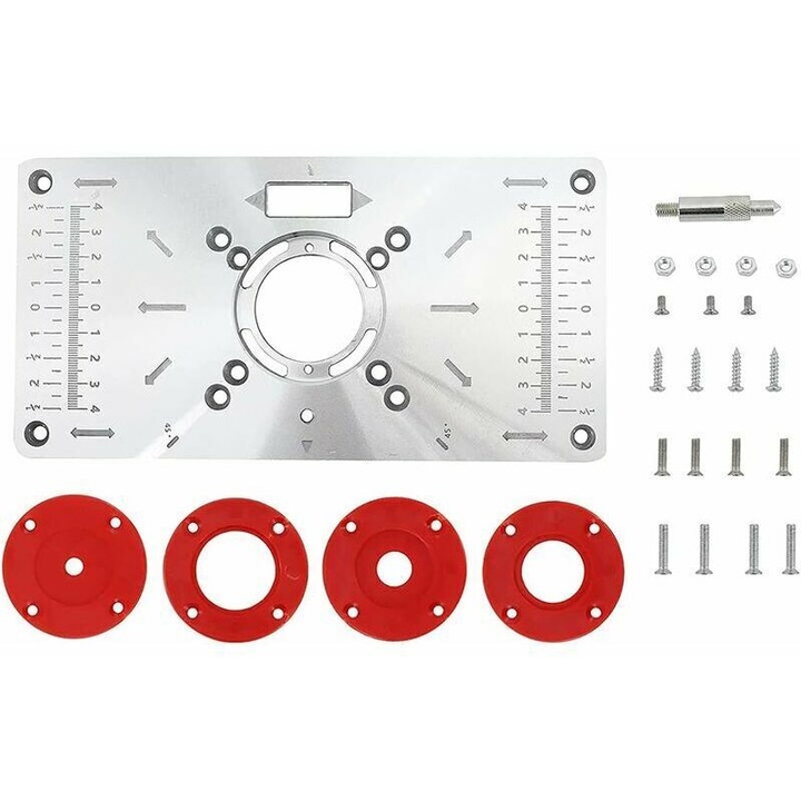 Placa de insertie pentru freza, cu 4 inele si suruburi, din aluminiu, set cu protectii pentru praf, pentru bancuri de lucru