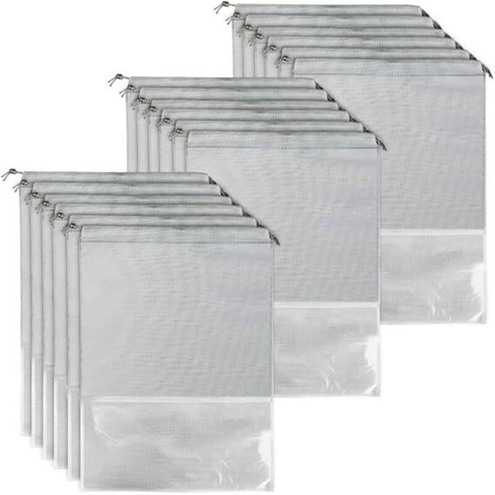 Set 18 saci de incaltaminte, 32x44cm, gri, cu fereastra transparenta, impermeabili si rezistenti la praf