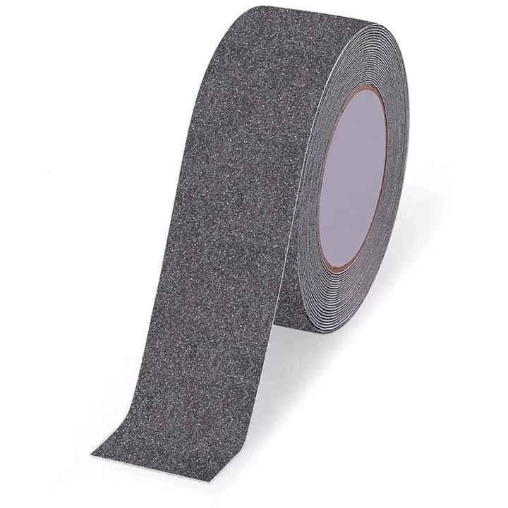 Banda antiderapanta pentru scari exterioare, 5cm x 5m, PVC, gri, granulatie 80, instalare rapida, set 1 rola