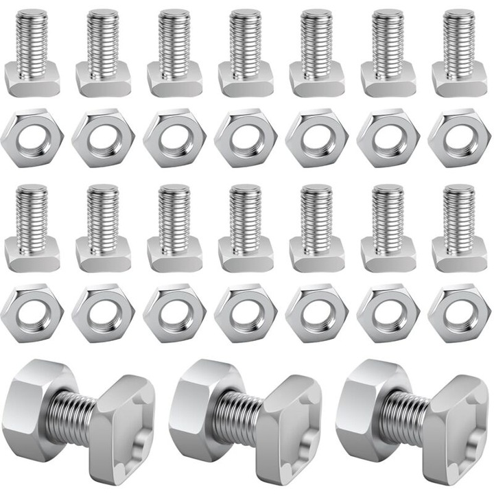 Set 100 bucati suruburi si piulite pentru sera, aluminiu, dimensiune M6x12mm, cap patrat