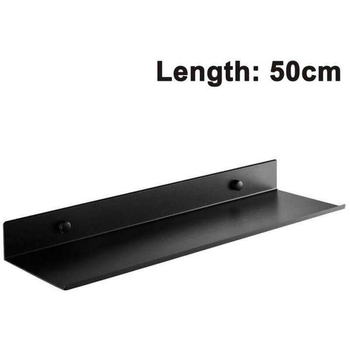 Raft metalic de perete 50cm, aluminiu, rezistent la rugina, negru, pentru baie si bucatarie