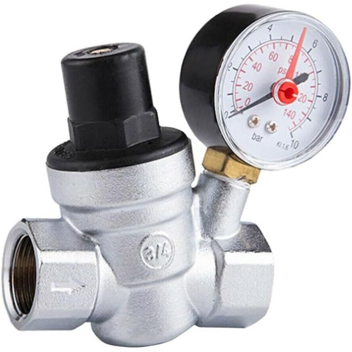 Regulator de presiune apa ajustabil 3/4 inch, 1.6 MPa, dimensiuni 110x40x100mm, design compact