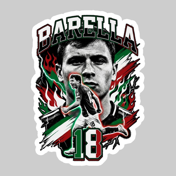 Sticker Nicolo Barella Italy World Cup Fifa 2026, Autoadeziv, Footbal, Cri-Flo, dimensiune 15 cm