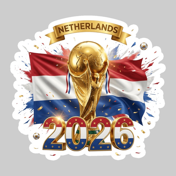 Sticker Netherlands World Cup 2026 Fifa V2, Autoadeziv, Footbal, Cri-Flo, dimensiune 10 cm