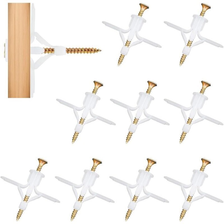 Set 200 dibluri pentru placa cu suruburi, 100 dibluri si 100 suruburi auto-perforante, capacitate de incarcare 80 kg, pentru pereti gips-carton