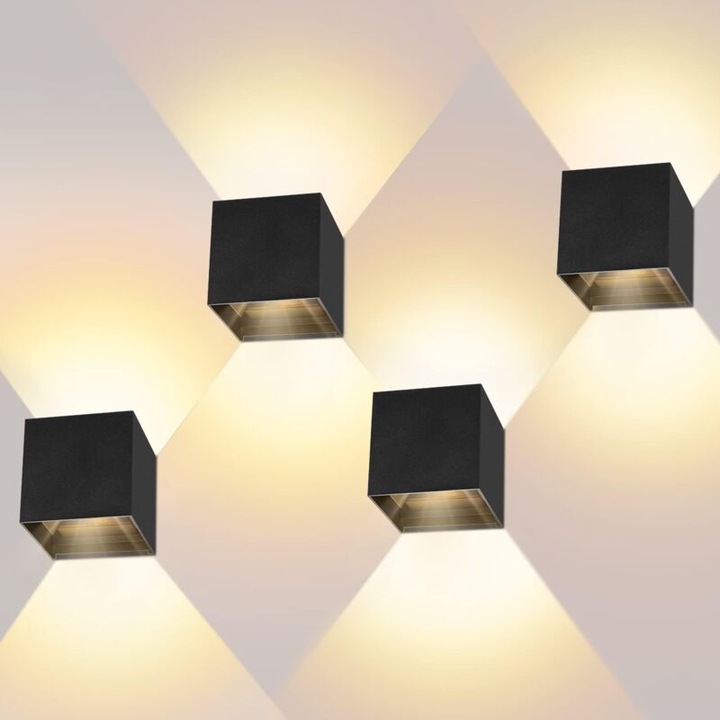 4 db 12W-os LED fali lámpa készlet, 3000K meleg fény, korrózióálló alumínium, 21x11x11cm