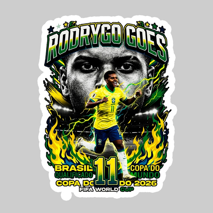 Sticker Rodrygo Goes Brazil World Cup Fifa 2026, Autoadeziv, Footbal, Cri-Flo, dimensiune 15 cm
