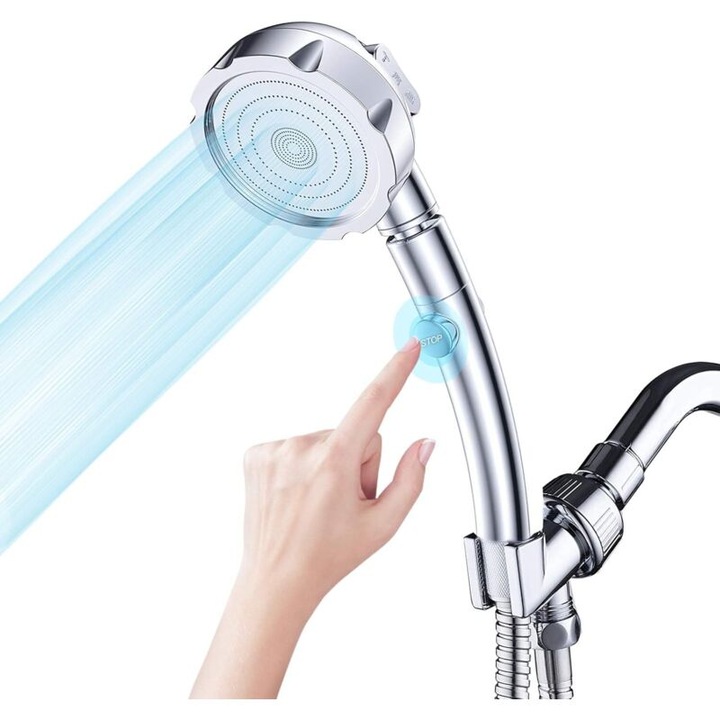 Cap de dus cu 3 moduri, 360° rotire, ABS si inox, set de dus