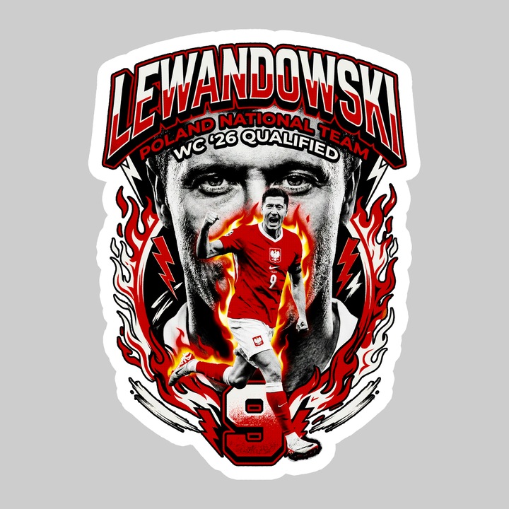 Sticker Robert Lewandowski Poland World Cup Fifa 2026, Autoadeziv, Footbal, Cri-Flo, dimensiune 10 cm