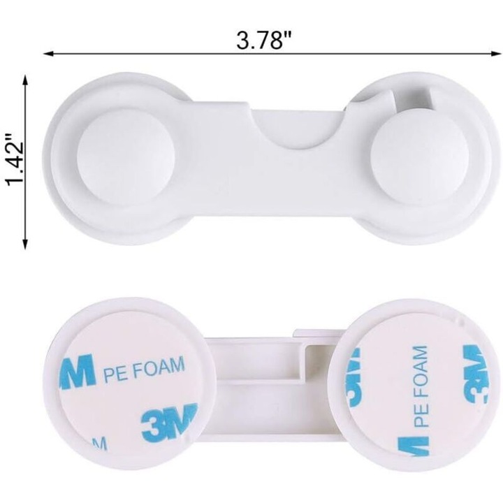 Set de 10 incuietori de siguranta pentru copii, alb, pentru dulapuri, frigidere, sertare, fara gaurire