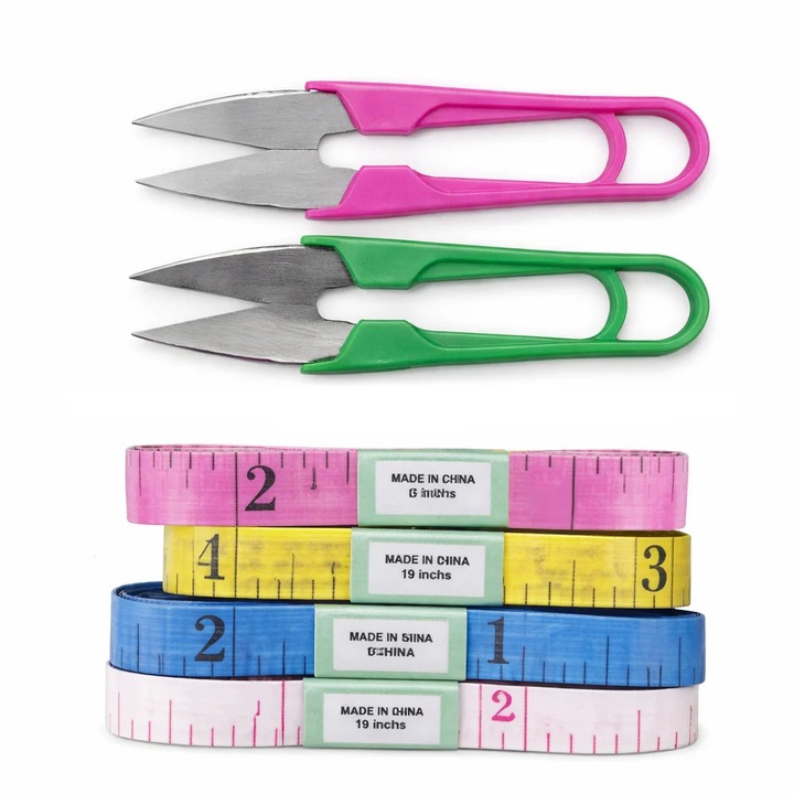 Set mini croitorie portabil cu 2 foarfece, kit cusut compact cu 4 mosore ata si accesorii textile, multicolor